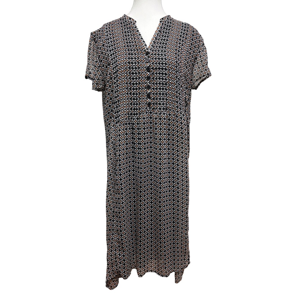 Robert Louis Womens XL Geometric Print Pintuck Pleat Short Sleeve Midi Dress